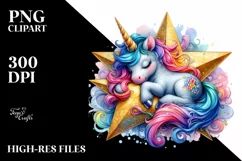 Artistic Baby Unicorn on Star PNG Product Image 1