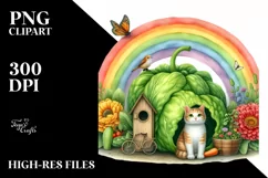 Cat House and Colorful Flowers | Sublimation | Clipart Product Image 3