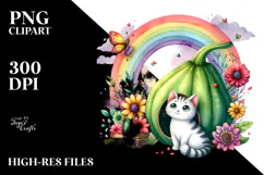 Cat House and Colorful Flowers | Sublimation | Clipart Product Image 2