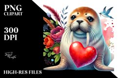 Adorned Baby Walrus Holding Heart PNG Product Image 2