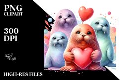 Adorned Baby Walrus Holding Heart PNG Product Image 2