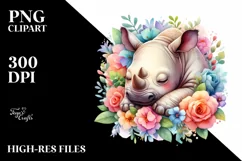 Colorful Baby Rhino Sleeping in a Flower Product Image 3