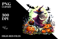 Simple Vibrant Witch Halloween Scene | Clipart Product Image 2