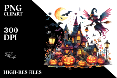 Simple Vibrant Witch Halloween Scene | Clipart Product Image 2