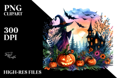 Simple Vibrant Witch Halloween Scene | Clipart Product Image 2
