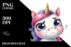 Simple Funny Expressive Unicorn Watercolor PNG Product Image 1