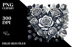 Vintage Hand Drawn Roses Heart PNG Product Image 2