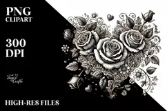 Vintage Hand Drawn Roses Heart PNG Product Image 2