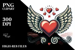 Retro Heart with Wings, White Background PNG Product Image 2