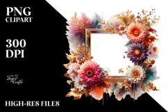 Vibrant Gold Foil Gerbera Frame | Clipart Product Image 2