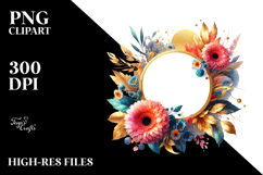 Vibrant Gold Foil Gerbera Frame | Clipart Product Image 2