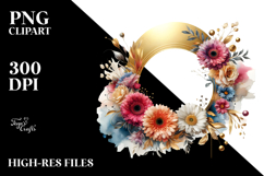 Vibrant Gold Foil Gerbera Frame | Clipart Product Image 2