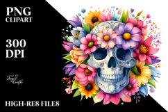 Cute Skull with Spring Flowers PNG Product Image 2