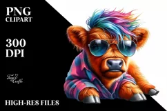 Baby Highland Cow Playing PNG Product Image 3