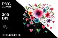 Colorful Boho Flower with Hearts, PNG Product Image 2