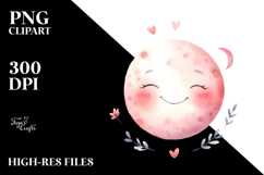 Watercolor Smiling Moon PNG Product Image 2