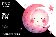 Watercolor Pinkish Half Moon PNG Product Image 2