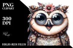 Cute Owl Portrait in Detailed Watercolor | Funny Clipart Product Image 3