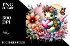 Colorful Baby Turtle on Flower Heart, Transparent PNG Product Image 2