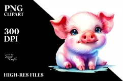 Vibrant Cute Baby Pig | Sublimation | Clipart Product Image 1