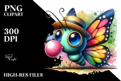 Colorful Butterfly with Chewing Gum | Quirky Style Clipart Product Image 3