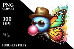 Colorful Butterfly with Chewing Gum | Quirky Style Clipart Product Image 1