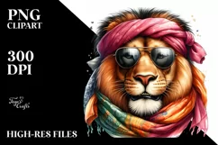 Cute Lion Portrait in Vibrant Watercolor | Funny Clipart Product Image 1