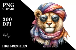 Cute Lion Portrait in Vibrant Watercolor | Funny Clipart Product Image 1