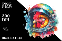 Colorful Chicken Astronaut Watercolor Clipart Product Image 2