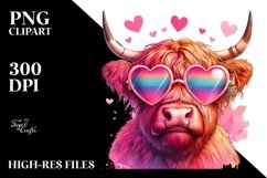 Colorful Pink Highland Cow Showing Victory Sign PNG Product Image 2