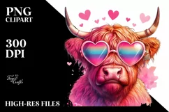 Colorful Pink Highland Cow Showing Victory Sign PNG Product Image 2