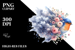 Bird with Flowers and Cloud of Dust PNG Product Image 2
