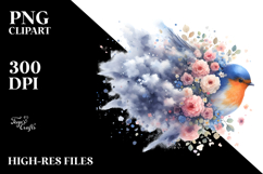 Colorful Bird Made of Flowers, Watercolor Painting PNG Product Image 2