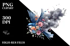 Watercolor Bird in Blue Cloud PNG Product Image 2