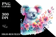 Vibrant Watercolor Koala Flowers, Clipart Product Image 1