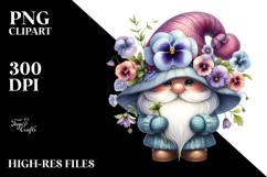 Cute GNOME with Big Hat and Pansy PNG Product Image 2