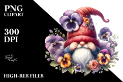 Cute GNOME with Big Hat and Pansy PNG Product Image 2
