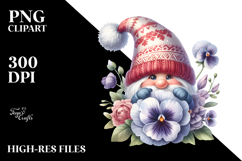 Cute GNOME with Big Hat and Pansy PNG Product Image 2