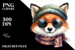 Cute Fox Portrait in Washed Watercolor | Funny Clipart Product Image 1