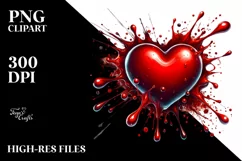 Red Glossy Heart on Splashy Background, PNG Product Image 2