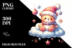Retro Baby Bear on Cloud, Transparent PNG Product Image 1