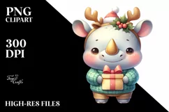 a Cute Watercolor Rhino PNG Product Image 1