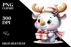 a Cute Watercolor Rhino PNG Product Image 3