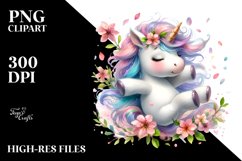 Tumbling Baby Unicorn With Petals | Sublimation Clipart Product Image 1