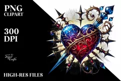 Tattoo Style Heart with Spikes PNG Product Image 2