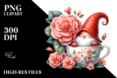 Cute Gnome with Floral Frame PNG Product Image 2