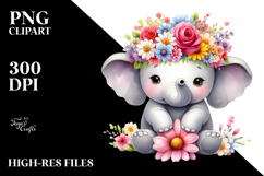 Cartoon-Style Elephant Crowned with Flowers Product Image 2