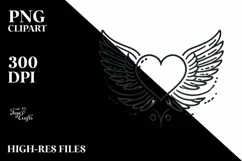 Lineart Heart with Wings PNG Product Image 2