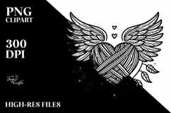 Lineart Heart with Wings PNG Product Image 2
