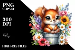 Colorful Baby Squirrel Sitting in Bucket with Flowers | Product Image 3